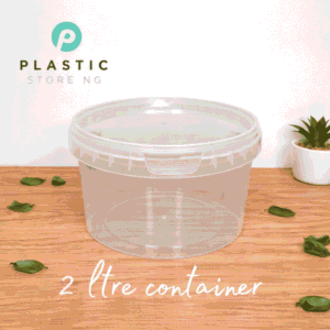 2 litres almond transparent plastic food container with airtight lid – reusable and food-grade storage tub in Nigeria