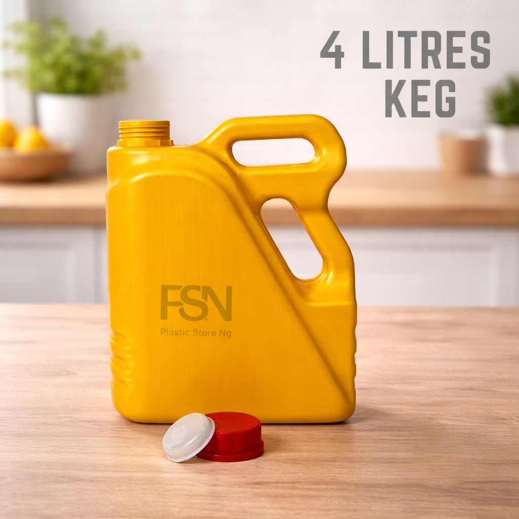 4 litres plastic keg with handle and red cap for liquid storage in Nigeria