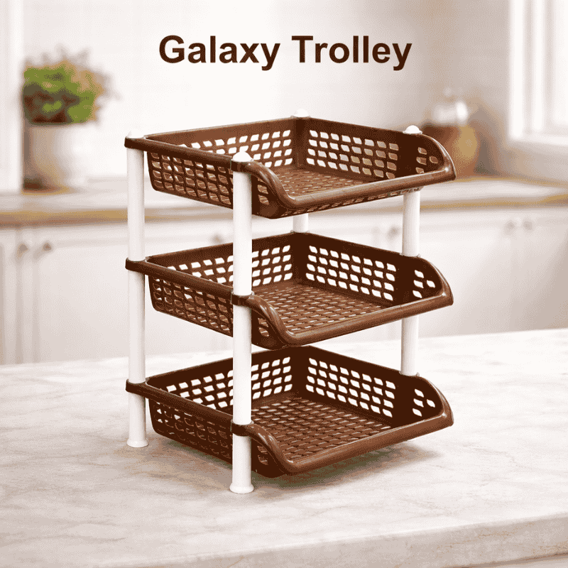 Galaxy trolley set 3 tier plastic storage rack