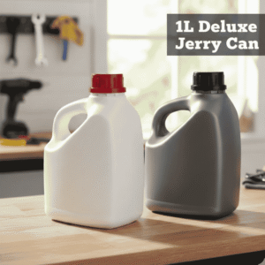 1L deluxe white plastic jerry can with red leak-proof cap